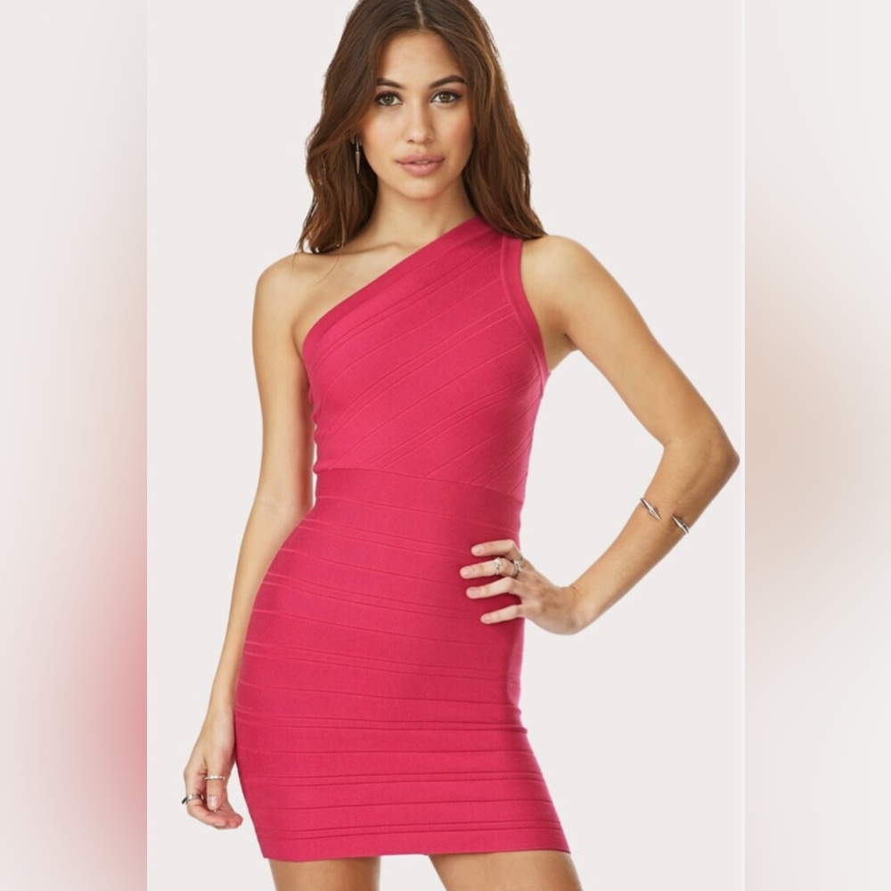 Forever 21 Pink Night Out One Shoulder Stretchy Body Con Dress - Large - NWT